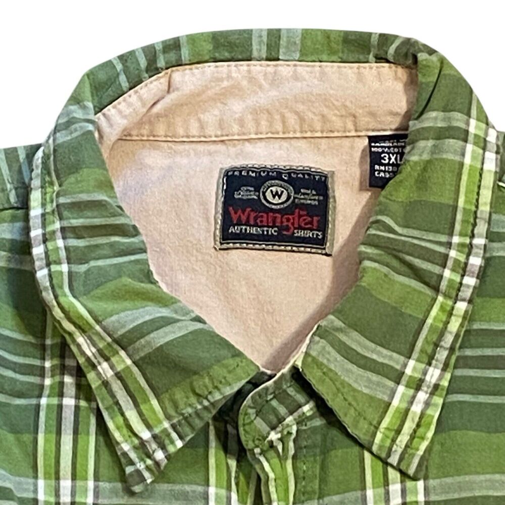 Wrangler Short Sleeve Green Plaid Cotton Left Chest Pocket Button Up Shirt  3XL